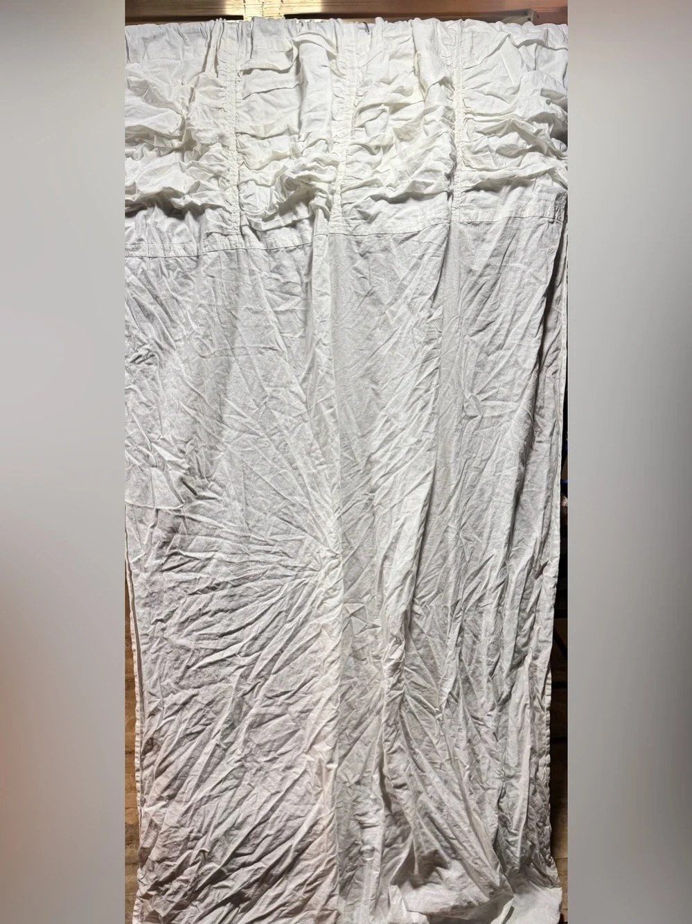 2 Ecru Linen Cotton Blend Shirred Curtain Panels 54” x 84”